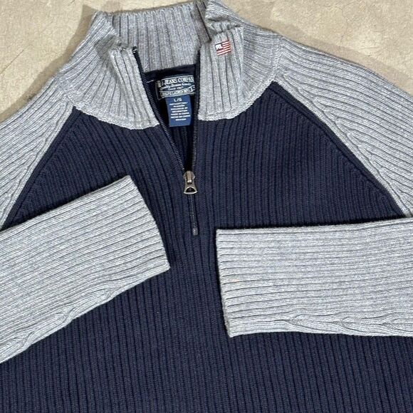 Vtg Polo Jeans Company RL Ralph Lauren 1/4 Zip Sweater Navy Blue Rib Knit Large